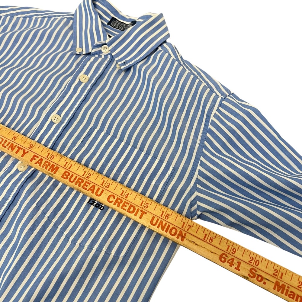 IZOD Boys Long Sleeve Button Down Shirt Size 8 Blue White Stripe Pocket Logo - Picture 3 of 8